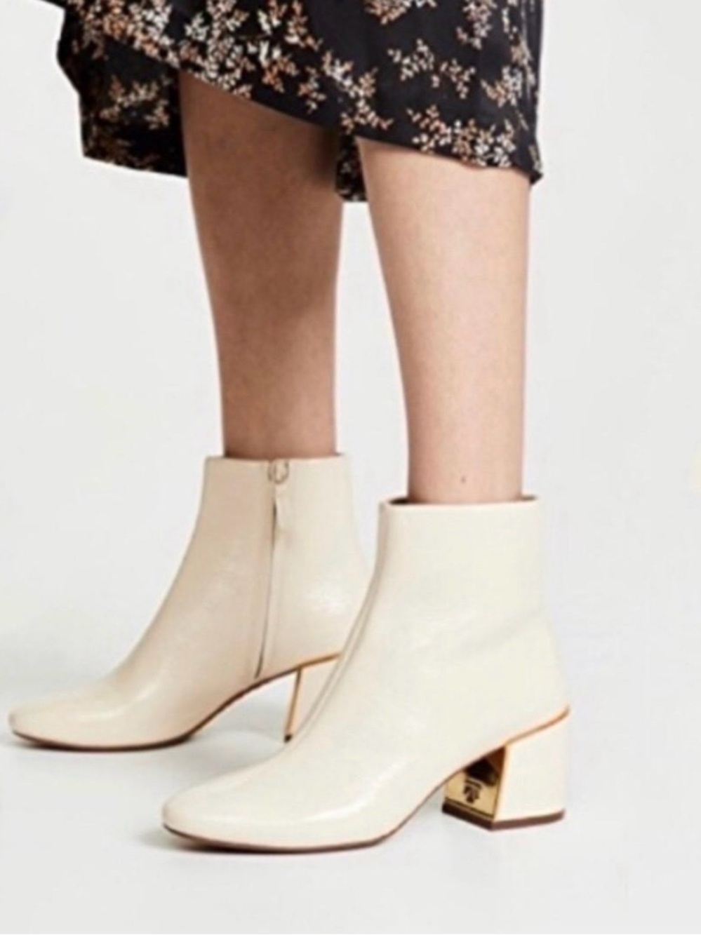 Tory Burch Juliana Cream Leather Ankle Boots 8.5 patent leather block heels